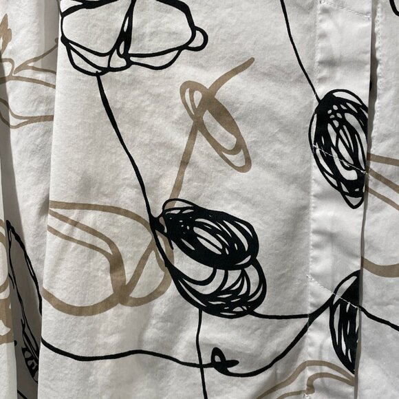 COMFY USA Tunic/Mini Dress Button Up Long Slve Abstract Floral White/Black/Tan L - Picture 6 of 13